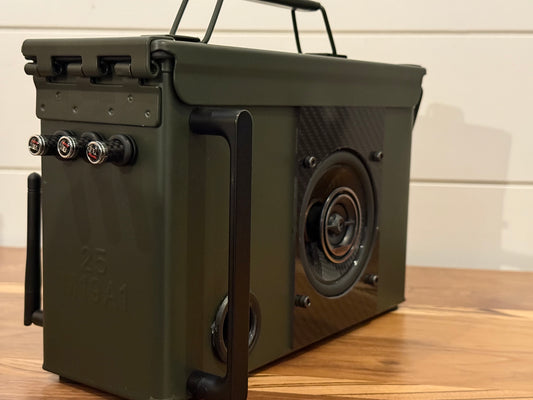 Ammo Can Bluetooth Speaker – CUSTOM Olive Drab and Carbon Fiber -.30cal